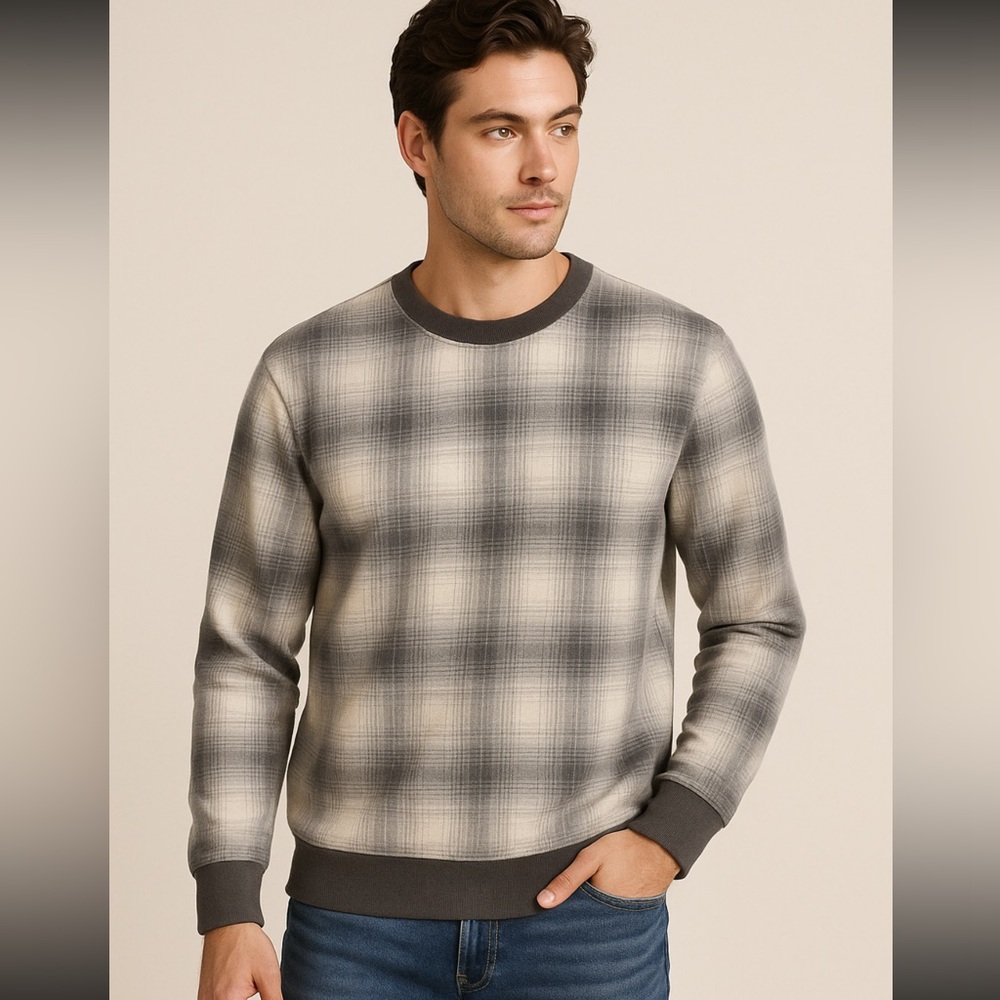 Windham Pointe Gray Plaid Crewneck Sweatshirt Men’s Large